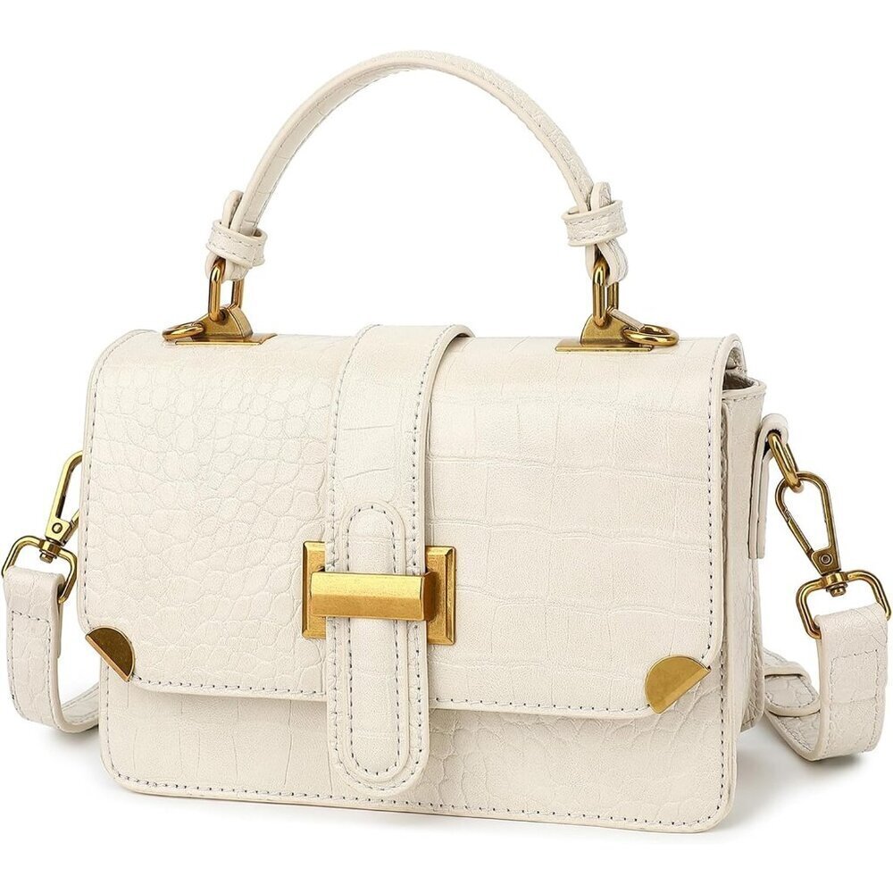 Women's A-beige Leather Satchel Small Classy Crossbody Bag Purse Fashion Handbag